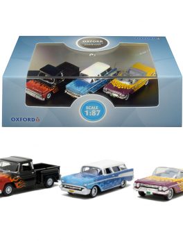Chevrolet Hot Rods Set of 3 pieces 1/87 (HO) Scale Diecast Model Cars by Oxford Diecast 87SET001