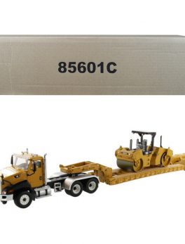 Cat Caterpillar CT660 Day Cab with XL 120 Low-Profile HDG Lowboy Trailer and Cat Caterpillar CB-534D XW Vibratory Asphalt Compactor and Operator Core Classics Series Set of 2 pieces 1/50 85601C