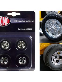 Chrome Drag Wheel and Tire Set of 4 pieces from 1932 Ford 3 Window 1/18 by Acme A1805015W