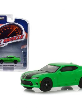 2017 Chevrolet Camaro SS Krypton Green with Black Rally Stripes Greenlight Muscle Series 21 1/64 Diecast Model Car by Greenlight 13230E