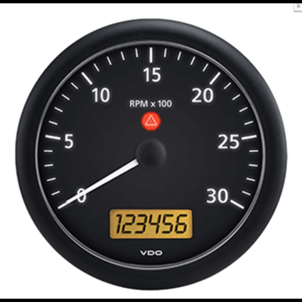 VDO ViewLine Onyx 3,000 RPM 5" (4 3/8" (110mm) Mounting) Tachometer w/2 Hourmeters, Clock and amp; Voltmeter - 12/24V