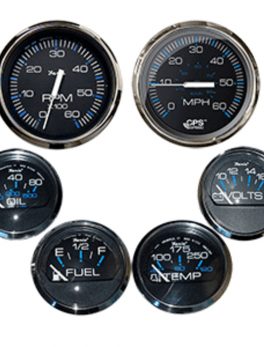 Faria Box Set of 6 Gauges - Speed, Tach, Fuel Level, Voltmeter, Water, Temp and amp; Oil PSI - Chesapeake Black w/Stainless Steel Bezel