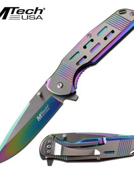 MTech USA Assisted 3.5 in Blade Rainbow Stainless Handle