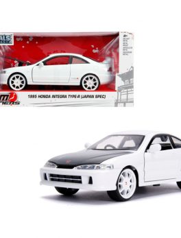 1995 Honda Integra Type-R Japan Spec RHD (Right Hand Drive) Glossy White with Carbon Hood and White Wheels JDM Tuners 1/24 Diecast Model Car by Jada 30931