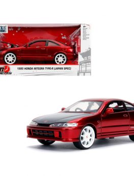 1995 Honda Integra Type-R Japan Spec RHD (Right Hand Drive) Candy Red with Carbon Hood and White Wheels JDM Tuners 1/24 Diecast Model Car by Jada 30932