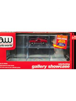 6 Car Interlocking Acrylic Display Show Case with 1967 Ford Mustang GT Red for 1/64 Scale Model Cars by Autoworld AWDC018