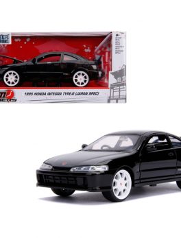 1995 Honda Integra Type-R Japan Spec RHD (Right Hand Drive) Glossy Black with Carbon Hood and White Wheels JDM Tuners 1/24 Diecast Model Car by Jada 30930
