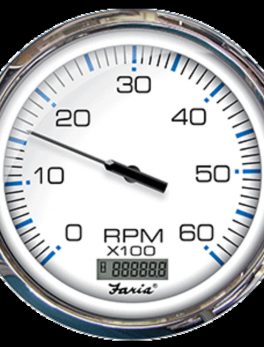 Faria 5" Tachometer w/Digital Hourmeter (6000 RPM) Gas (Inboard) Chesapeake White w/Stainless Steel Bezel