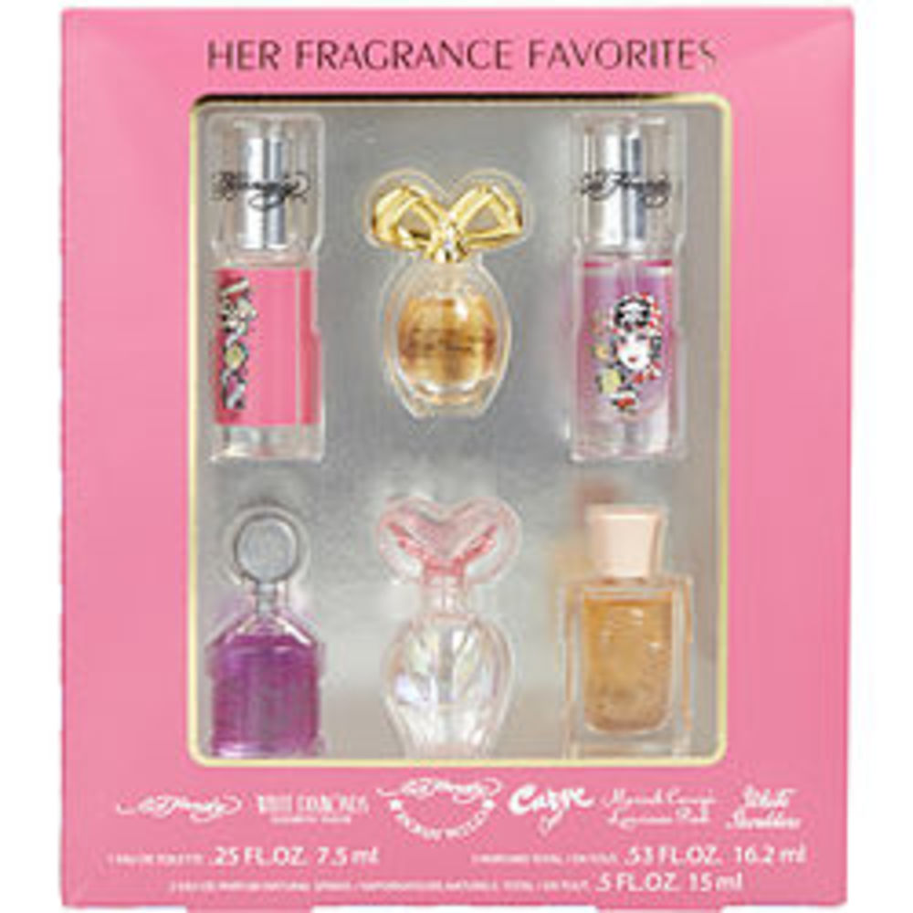 Womens Variety 6 Piece Mini Variety With White Shoulders .25 Oz and Ed Hardy Born Wild Spray .25 Oz and Ed Hardy Spray .25 Oz and Curve Crush .25 Oz and Mariah Carey Luscious Pink .16 Oz and White Diamonds Edt .12 Oz And All Are Minis For Women