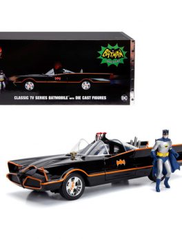 Classic TV Series Batmobile with Working Lights, and Diecast Batman and Robin Figures 80 Years of Batman 1/18 Diecast Model Car by Jada 98625