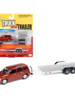 2006 Chevrolet HHR Daytona Metallic Orange with Chrome Open Car Trailer Limited Edition to 3,604 pieces Worldwide Truck and Trailer Series 3 1/64 Diecast Model Car by Johnny Lightning JLBT008-JLSP035B