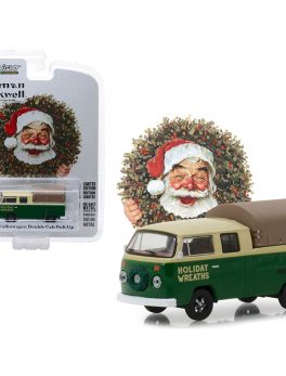 1978 Volkswagen Double Cab Pickup with Canopy Holiday Wreaths Green and Yellow Norman Rockwell Delivery Vehicles Series 1 1/64 Diecast Model by Greenlight 37150F