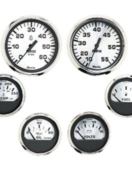 Faria Spun Silver Box Set of 6 Gauges f/ Inboard Engines - Speed, Tach, Voltmeter, Fuel Level, Water Temperature and amp; Oil