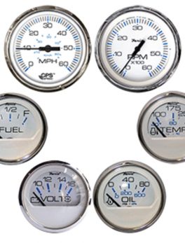 Faria Chesapeake White w/Stainless Steel Bezel Boxed Set of 6 - Speed, Tach, Fuel Level, Voltmeter, Water Temperature and amp; Oil PSI