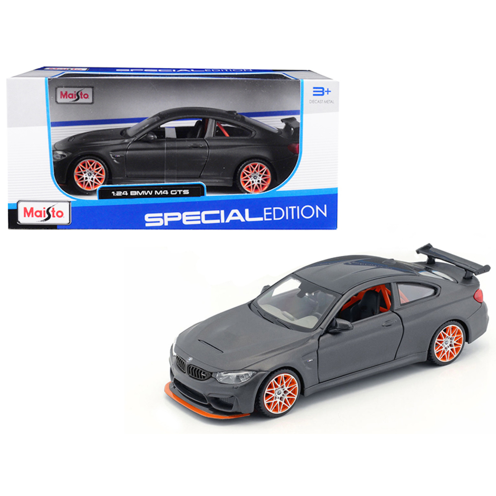 BMW M4 GTS Gray with Carbon Top and Orange Wheels 1/24 Diecast Model Car by Maisto 31246gry