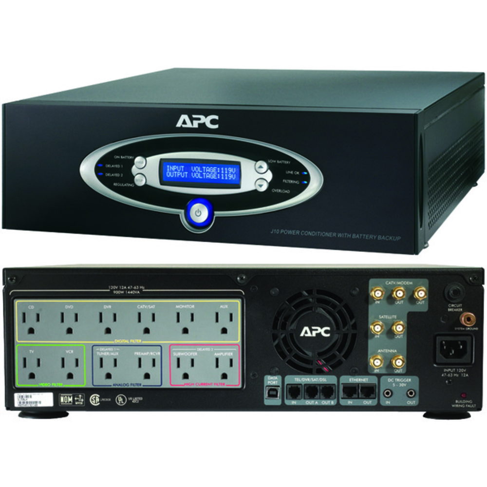 APC J15BLK 12-Outlet J-Type Power Conditioner with Battery Backup (Black; 4,500 Joules; 1,500VA; 865 Watts)