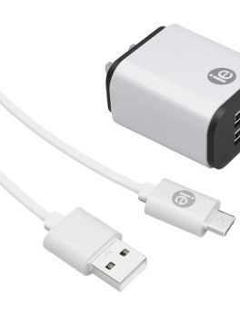 iEssentials IEN-ACC-22A 2.4-Amp Dual-USB Wall Charger with USB-A to USB-C Cable, 4ft