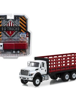 2018 International WorkStar Platform Stake Truck White Cab and Red Body S.D. Trucks Series 5 1/64 Diecast Model by Greenlight 45050B