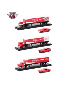 Auto Haulers Coca-Cola Release 3 Trucks and Cars Set 1/64 Diecast Models by M2 Machines 56000-70S01