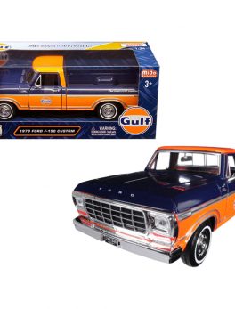 1979 Ford F-150 Custom Pickup Truck Gulf Dark Blue and Orange 1/24 Diecast Model Car by Motormax 79652