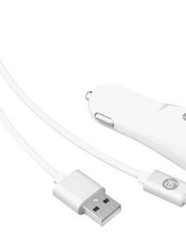 iEssentials IEN-PCL-22A 2.4-Amp Dual-USB Car Charger with USB-A Lightning Cable, 4ft