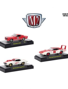 Coca-Cola Set of 3 pieces Limited Edition to 4800 pieces Worldwide Hobby Exclusive 1/64 Diecast Model Cars by M2 Machines 52500-RC01