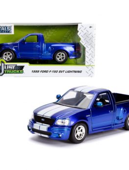 1999 Ford F-150 SVT Lightning Pickup Truck Candy Blue with White Stripes Just Trucks Series 1/24 Diecast Model Car by Jada 30358