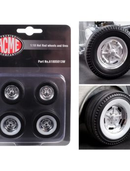 Chrome Salt Flat Wheel and Tire Set of 4 pieces from 1932 Ford 5 Window Hot Rod 1/18 by Acme 1/18 by Acme A1805013W