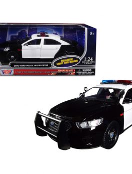2013 Ford Police Interceptor with Flashing Lights and Two Sounds Black and White 1/24 Diecast Model Car by Motormax 79539
