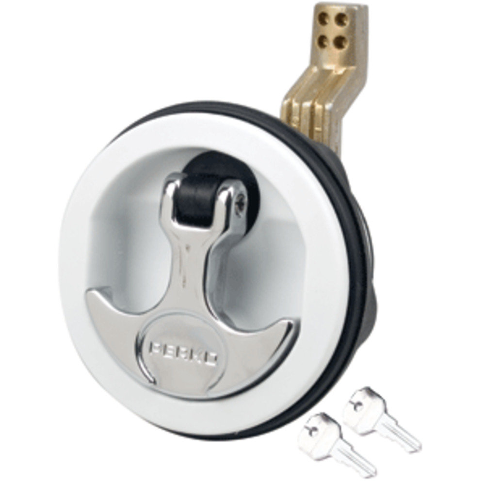 Perko Surface Mount and Latch - White Body, Chrome Handle, Offset Cam Bar, 3/4" - 2-3/8"