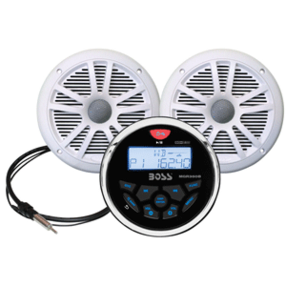 Boss Audio MCKGB350W.6 Combo - Marine Gauge Radio w/Antenna and amp; 2 6.5" Speakers - White