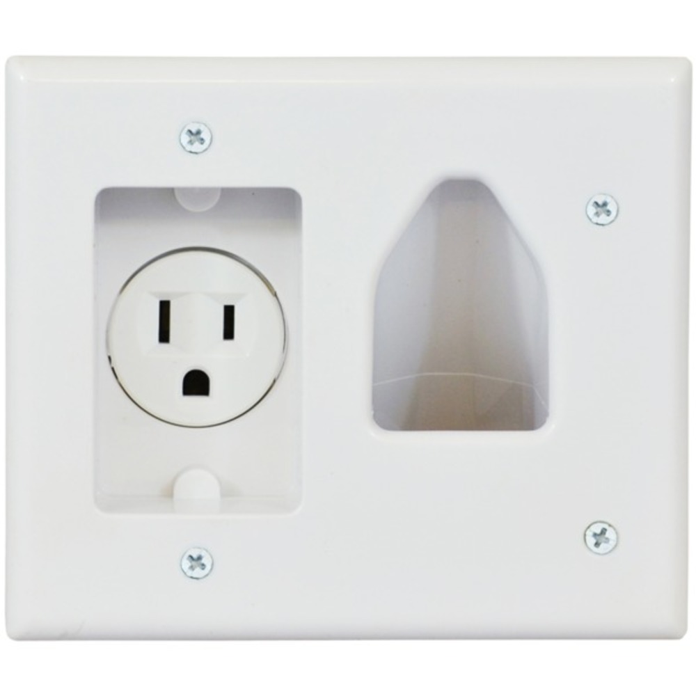 DataComm Electronics 45-0021-WH 2-Gang Recessed Low-Voltage Cable Plate with Recessed Power (White)
