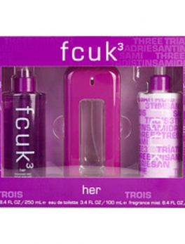 Fcuk 3 Edt Spray 3.4 Oz and Body Lotion 8.4 Oz and Fragrance Mist 8.4 Oz For Women