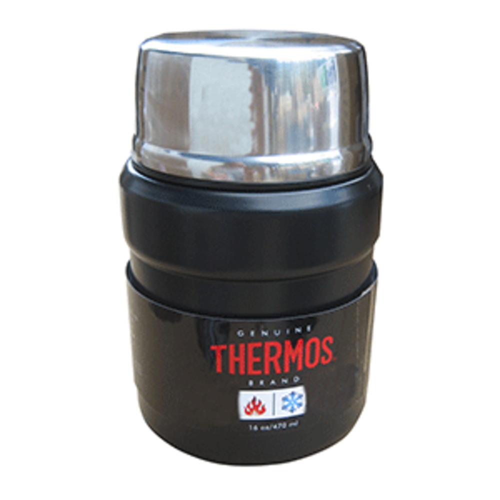 Thermos Stainless King Vacuum Insulated Food Jar w/Folding Spoon - 16 oz. - Stainless Steel/Matte Black