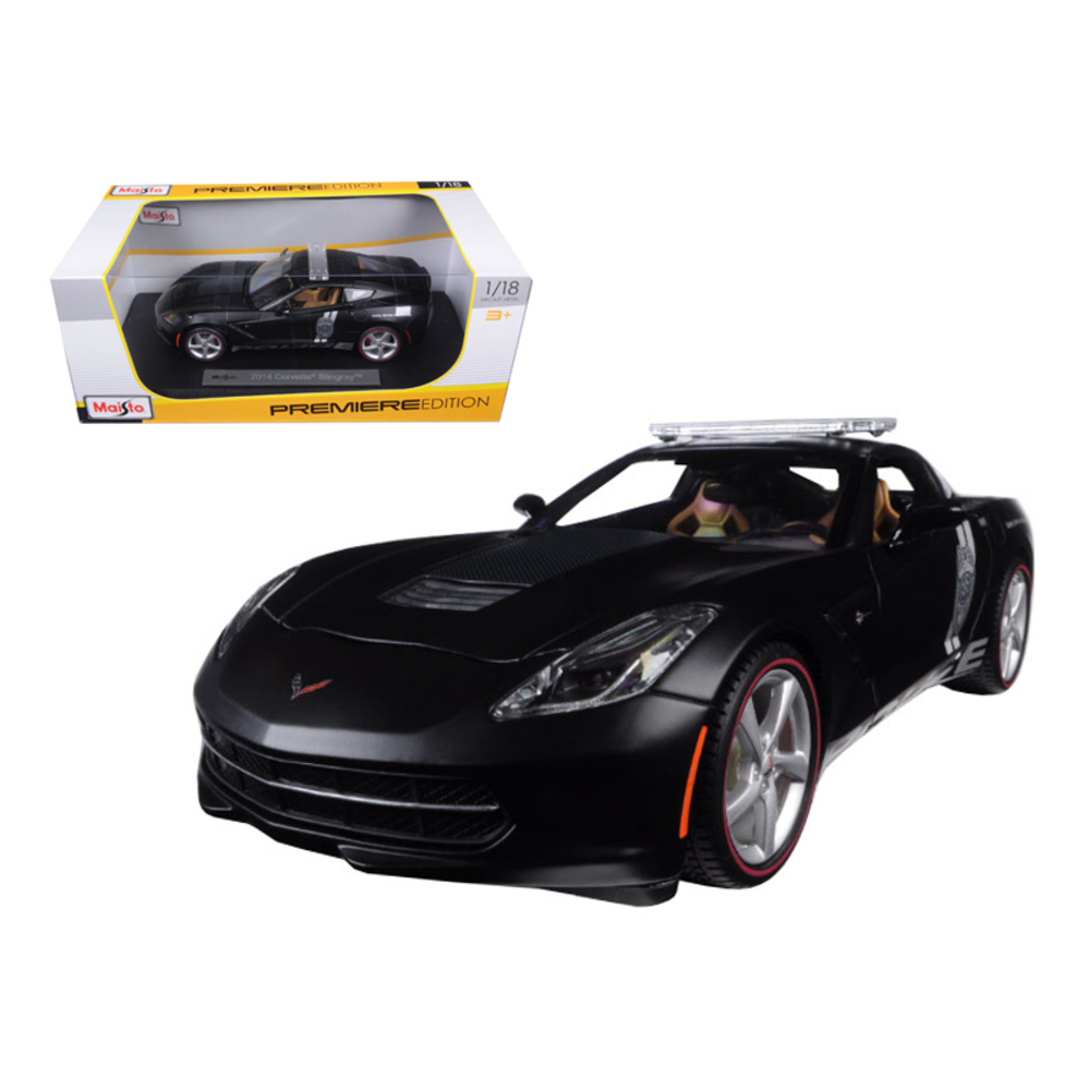 2014 Chevrolet Corvette C7 Stingray Police Matt Black 1/18 Diecast Model Car by Maisto 36212PO