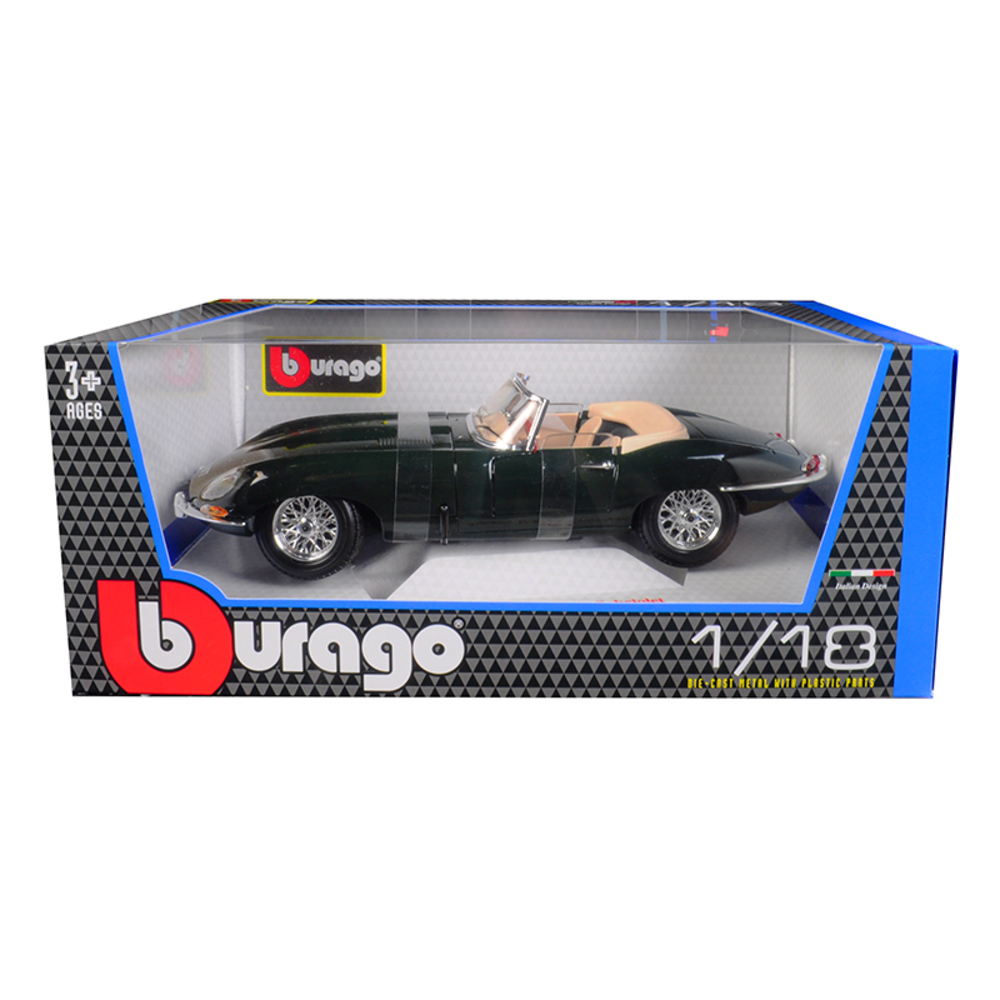 1961 Jaguar E Type Convertible Green 1/18 Diecast Model Car by Bburago 12046grn