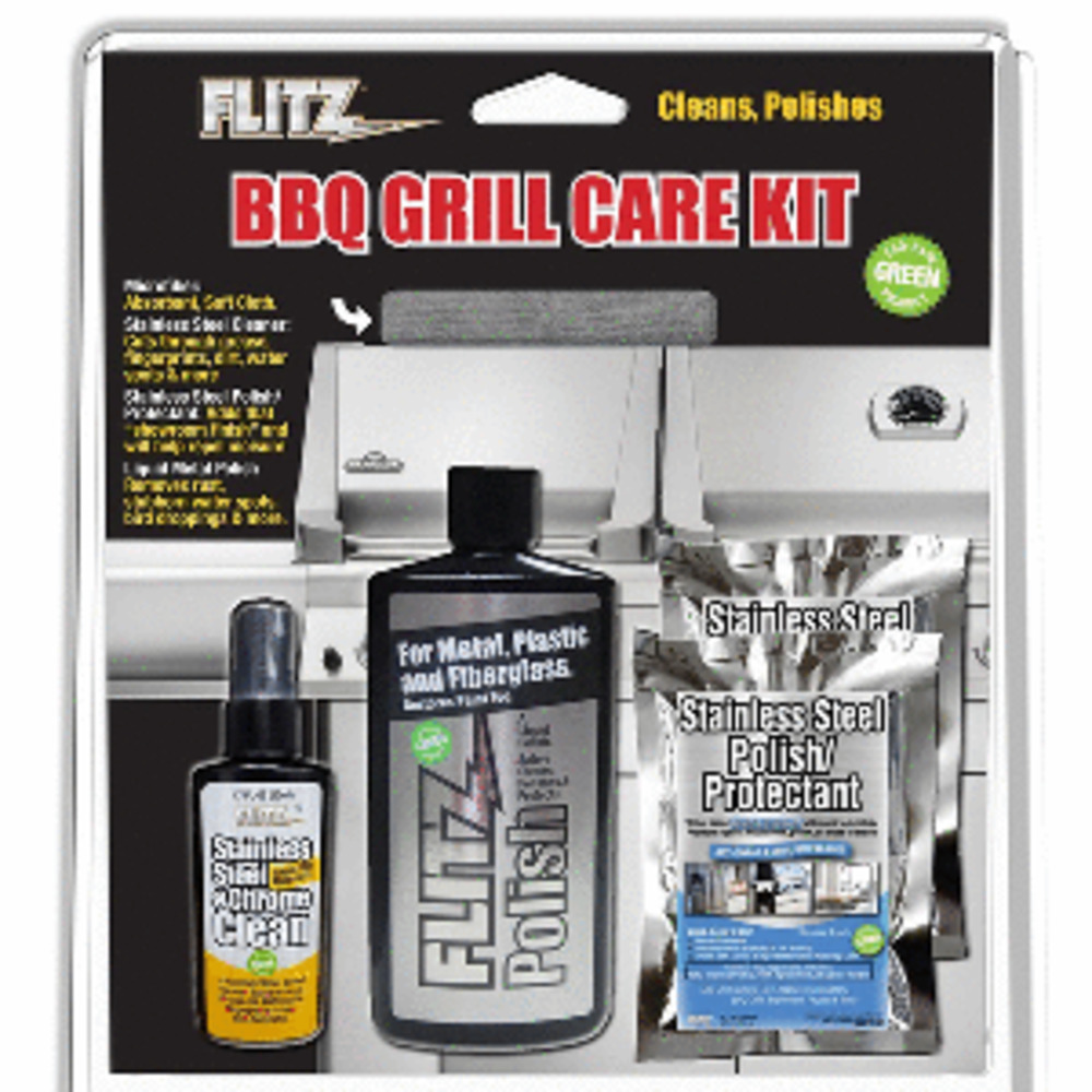 Flitz BBQ Grill Care Kit w/Liquid Metal Polish, Stainless Steel Cleaner, Stainless Steel Polish/Protectant Towelettes and amp; Microfiber Cloth