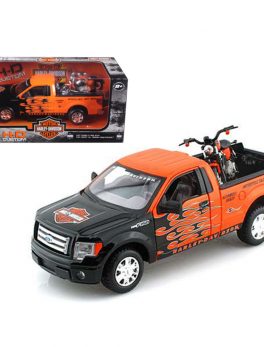 2010 Ford F-150 STX Pickup 1/27 Orange with Flames and 2007 XL1200N Nightster Harley Davidson 1/24 by Maisto 32182or
