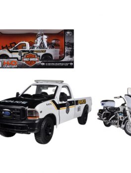1999 Ford F-350 Super Duty Pickup Truck 1/27 and 1/24 2004 Harley Davidson FLHTPI Electra Glide Motorcycle Police by Maisto 32186bk/wh