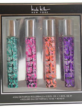 Nicole Miller Variety 4 Piece Womens Mini Variety With Mythic and Charm and Vintage Flower and Whimsy And All Are Eau De Parfum Rollerballs .33 Oz For Women