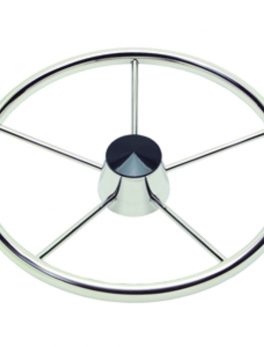 Schmitt and amp; Ongaro 170 13.5" Stainless 5-Spoke Destroyer Wheel w/ Black Cap and Standard Rim - Fits 3/4" Tapered Shaft Helm