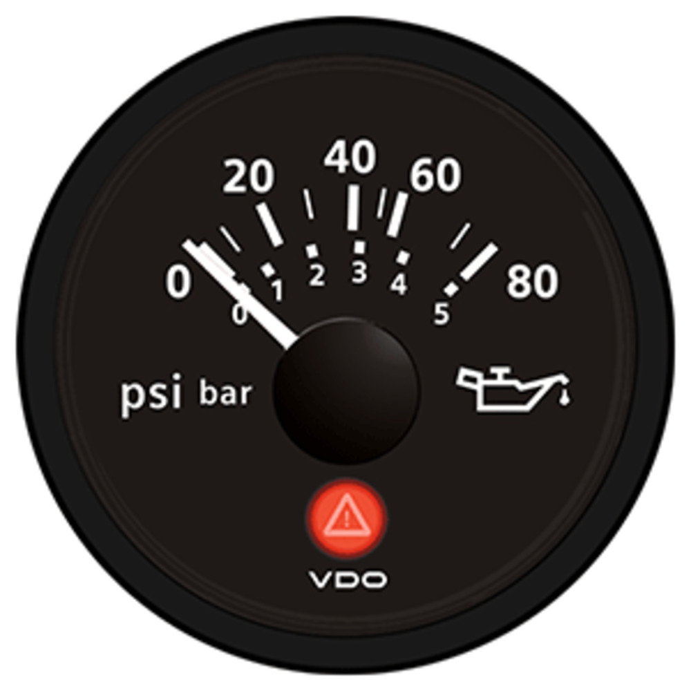 VDO Viewline Onyx 80 PSI/5 Bar Oil Pressure Gauge 12/24V - Use with VDO Sender