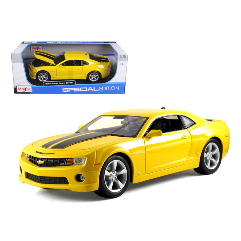2010 Chevrolet Camaro SS RS Yellow with Black Stripes 1/18 Diecast Model Car by Maisto 31173y