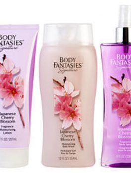 Body Fantasies Japanese Cherry Blossom Body Spray 8 Oz and Body Lotion 7 Oz and Body Wash 12 Oz For Women