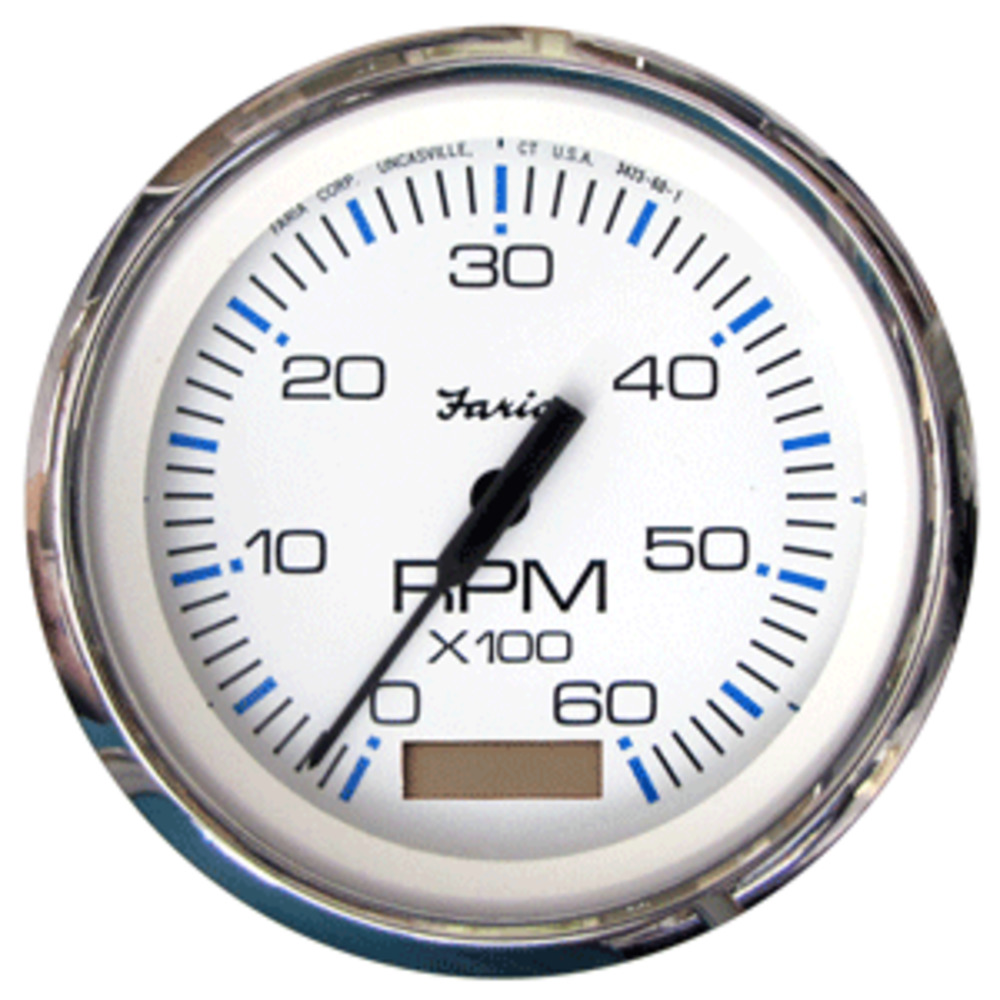 Faria Chesapeake White SS 4" Tachometer w/Hourmeter - 6,000 RPM (Gas - Inboard)