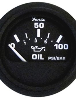 Faria 2" Euro Black Oil Pressure Gauge - 100 PSI