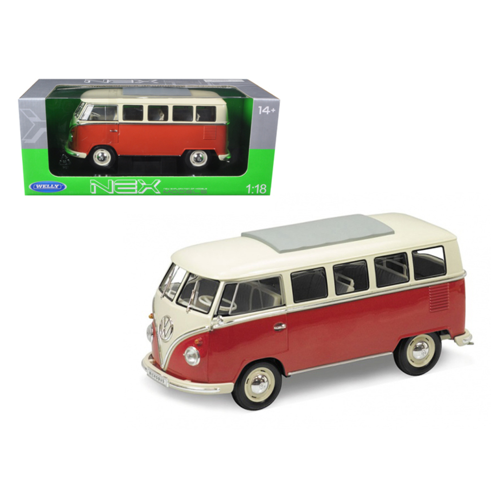 1963 Volkswagen Microbus T1 Bus Red 1/18 Diecast Model Car by Welly 12531r