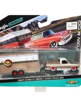 1987 Chevrolet Pickup Truck 1500 Gold and Car Trailer Tow and Go 1/64 Diecast Model Car by Maisto 15368P