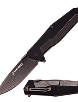 MTech US Marines Fldng Knf 4.75inw-Blk Bld and Blk G10 Hndl