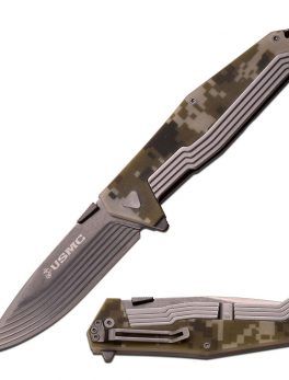 MTech US Marines Fldng Knf 4.75inw-Ti Bld and Camo G10 Hndl